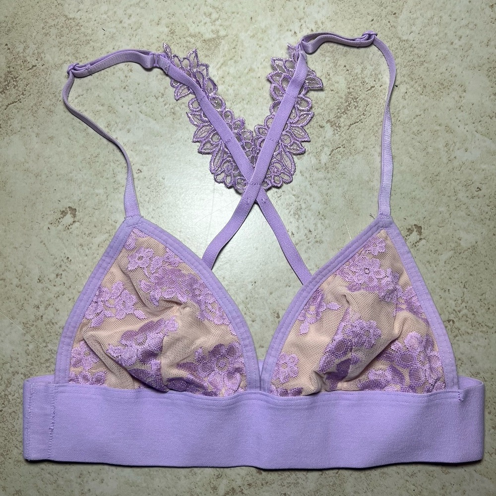 Victorias Secret PINK Lavender Lace Lilac Triangle Racerback Bralette Size Small